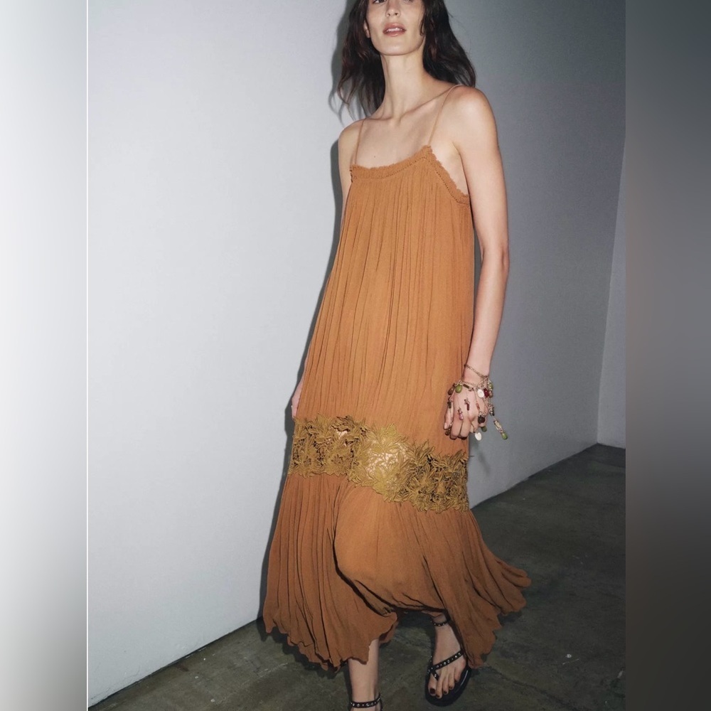 Zara ZW collection wrinkled embroidered dress